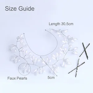 Handmade bridal headband with white pearls and rhinestones, total length 30.5cm and width 5cm