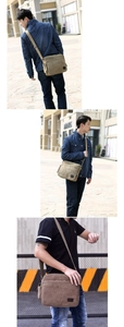 Detail view of multi-pocket canvas crossbody bag showing durable fabric and urban style