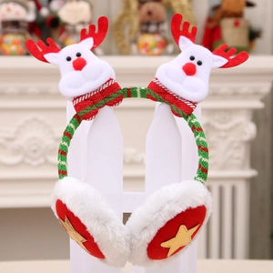 Festive Christmas reindeer earmuffs with soft white plush, red antlers, and yellow stars