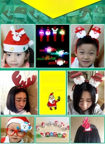 Detail view of festive LED Christmas headband set featuring Santa and reindeer designs