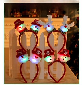 Detailed view of LED Christmas headbands with sequins showing 21x20cm size and various designs