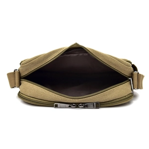 Khaki canvas crossbody bag for men with double zipper and spacious inner compartments