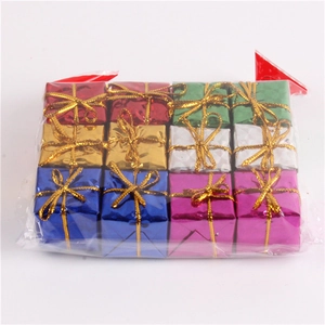 Twelve colorful laser foam gift box ornaments for Christmas tree decoration in clear bag