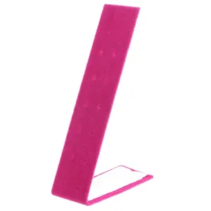 L-shaped rose red velvet earring display stand with 24 holes for jewelry presentation