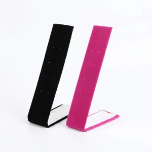 L-shaped velvet earring display stand with 24 holes in black and rose red colors