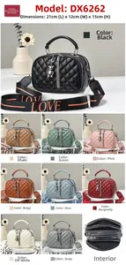 Detail view of rhombic quilted crossbody bag showing 21x12x15cm size and 9 color options