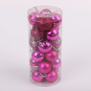 Rose red Christmas balls set with glitter and mirror finish in a clear cylinder box