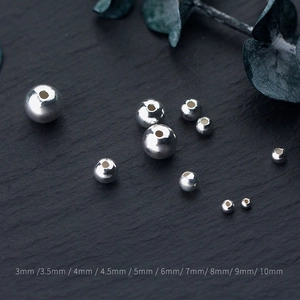 Polished S925 sterling silver round beads for DIY jewelry making in various sizes