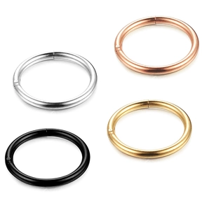 Polished stainless steel circular ear studs in silver, rose gold, gold, and black colors