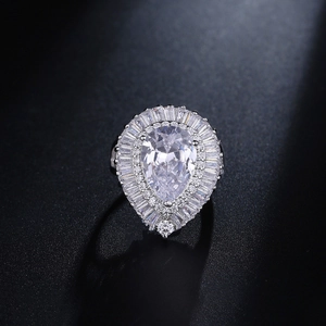 Elegant silver-plated ring featuring pear-cut zircon and brilliant micro-pave accents