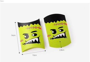 Size dimensions of green Frankenstein pillow candy boxes for Halloween party treats