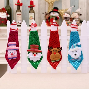 Christmas Sequin Necktie Cartoon Santa Snowman Reindeer Bear Festive Party Costume Accessory For Kids And Adults Gift