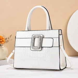 Bolso de mano blanco con patrón de cocodrilo para mujer y hebilla de diamantes lujo