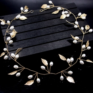 Bridal Hair Vine Headband Handmade Alloy Leaf Imitation Artificial Pearl Forest Style Wedding Party Hair Accessory Elegant Flexible