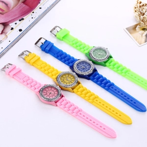 Geneva silicone watches in pink yellow blue green with rhinestone bezels for women
