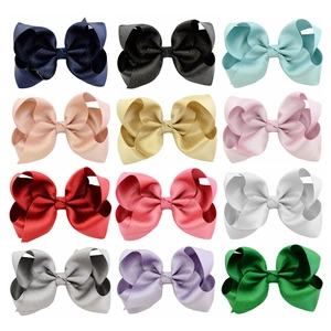 Large Bow Hair Clip Grosgrain Ribbon Duckbill Barrette Handmade Solid Color Chic Hair Accessories For Kids Girls