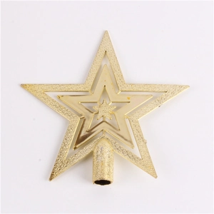Detail view of golden glitter star tree topper with cylindrical base for Christmas tree