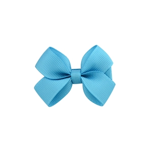 Detailed close-up of sky blue grosgrain ribbon bow with high-quality ribbed texture