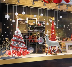 Weihnachtsbaum und Rentier Wandtattoo mit Merry Christmas Schriftzug für Fenster