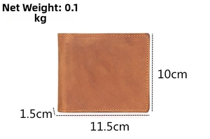 Detailed view of genuine leather bifold wallet with 11.5cm length and 10cm height dimensions
