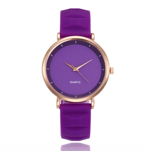 Minimalist ultra-thin purple silicone watch with rose gold metal case and quartz dial