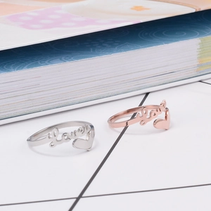 Bague Ouverte Cœur Love Acier Titane Plaqué Or Rose 18K Bijou Minimaliste Cadeau Femme Romantique Doux