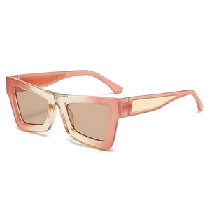 Chic pink gradient square frame cat-eye sunglasses with gold metal accents on white background