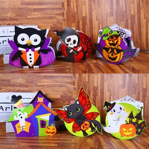 Detailed view of Halloween DIY 3D cartoon lanterns including owl, ghost and pumpkin characters