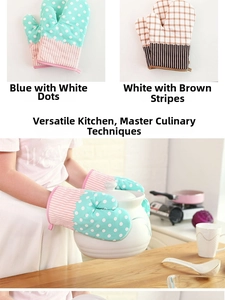 Thickened plaid oven mitts with mint green polka dots and brown checked patterns