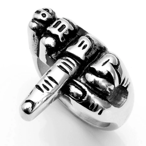 Vintage 316L stainless steel ring with middle finger gesture design and silver finish
