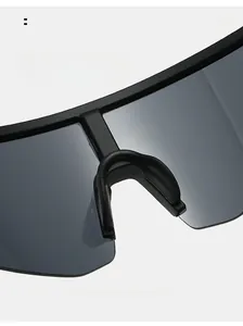 Close-up of soft padded nose bridge on black matte cycling sunglasses for comfort