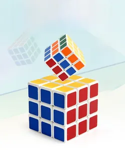 Detail of two classic 3x3 speed cubes with smooth matte surface in bright six-color set