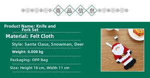 Detail showing Santa Claus felt cutlery holder on wooden table for Christmas decor