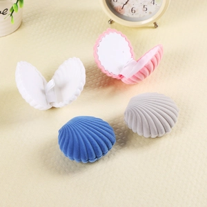 Boîtes à bijoux en velours en forme de coquillage pour bagues et boucles d'oreilles