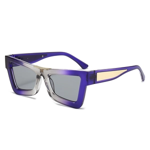 Cat eye oversized sunglasses with purple gradient frame and golden metal accents