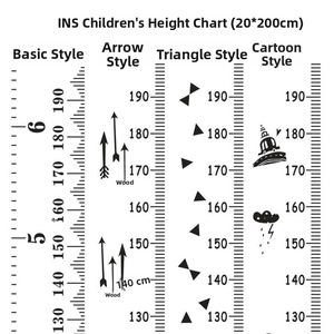 Detail view of four canvas growth charts for children featuring various cartoon designs
