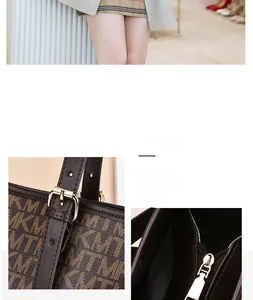 Détails du sac cabas marron à monogramme avec boucle en métal et fermeture éclair