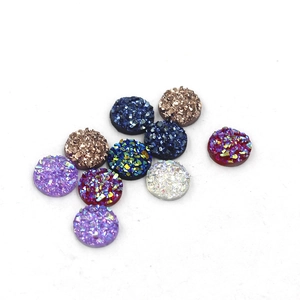 Round 8mm colorful resin drusy stones with glitter finish for DIY jewelry making