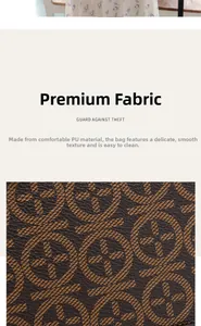 Close-up of brown PU leather bag featuring a patterned cross design and textured finish
