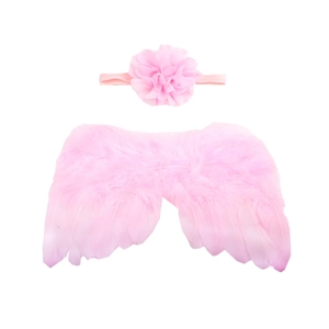 Ailes d'ange en plumes roses et bandeau fleur en mousseline pour nouveau-né