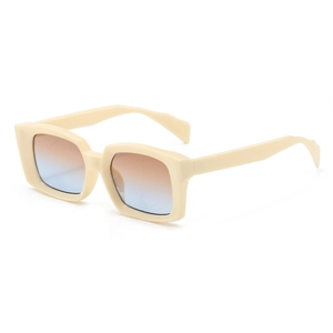 Retro square thick frame sunglasses with gradient lenses and cream white finish