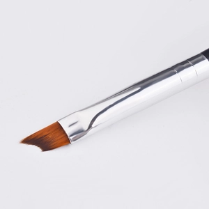 Professional half-moon nail art brush with black handle and angled fiber bristles
