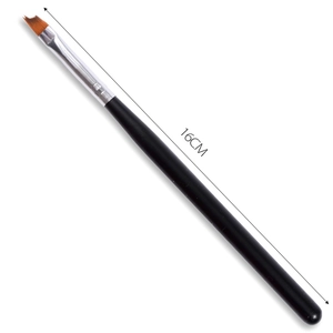 Angled nail art brush with black handle and synthetic bristles, 16cm length