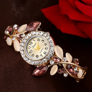 Macro shot of Lupai quartz watch featuring sparkling crystals and purple marquise stones