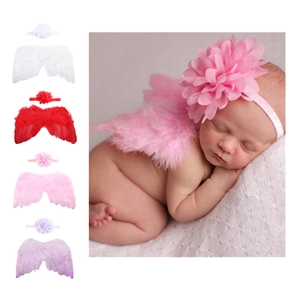 Accessoires de Photographie pour Nouveau-Né Ailes d'Ange en Plumes Et Bandeau Floral Accessoires Cheveux Mignons Style Européen