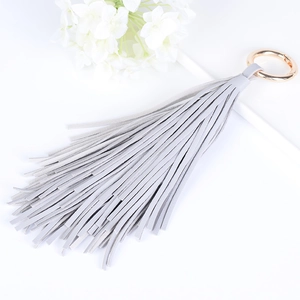 Porte-clés à pompons en cuir gris avec anneau doré, pendentif de sac pour femme chic