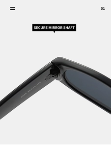 Close-up of the secure metal hinge and sizing details on black leopard sunglasses