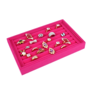 Rose pink velvet jewelry display tray for rings and studs with multi-slot organizer design