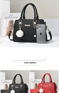 Minimalist faux leather tote bag set with plush ball charm and matching long wallet