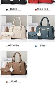 Women's 2-piece tote bag and wallet set in five colors with litchi grain texture